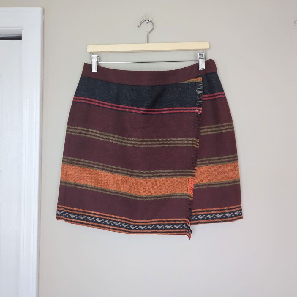 Ann Taylor LOFT Southwestern Fringe Blanket Wrap Skirt Wool Blend Size 12